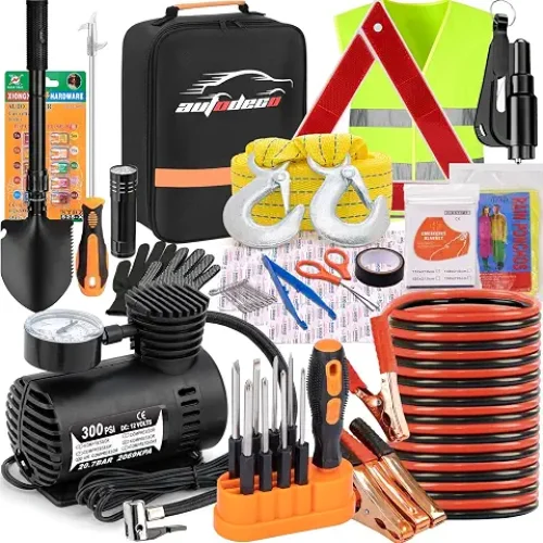 Emergency Roadside Kit with Tire Inflator & Cables